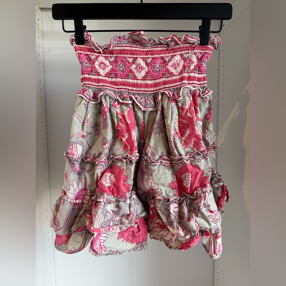 Smocked Pink Floral Tiered Skirt